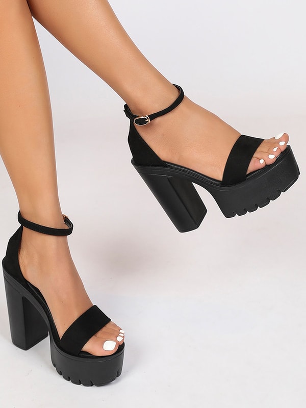 Buy Ankle Strap Platform Heel Sandals with Buckle Closure Black For Women Styli UAE
