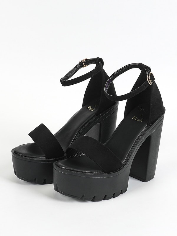 Buy Ankle Strap Platform Heel Sandals with Buckle Closure Black For Women Styli UAE