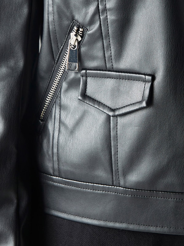 Buy Embellished Cropped Leather Biker Jacket with Zip Closure Black For Women Styli UAE