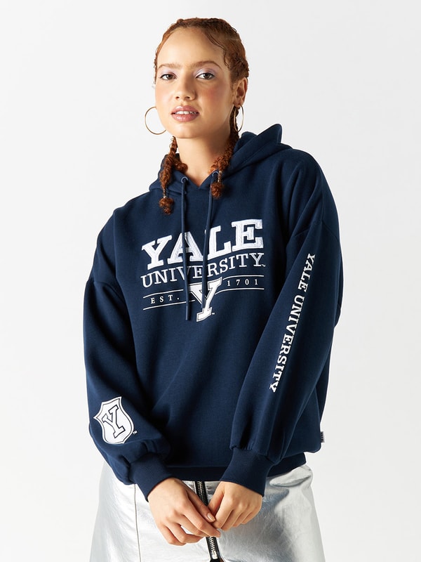 Buy Yale Logo Embroidered Hoodie Navy Blue For Women Styli Saudi