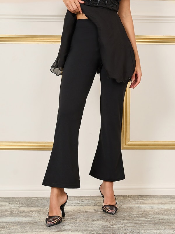 【新品】peplum frill wide pants ブラック Buy Embellished Layer Ruffle Sleeves Peplum Top and Flared