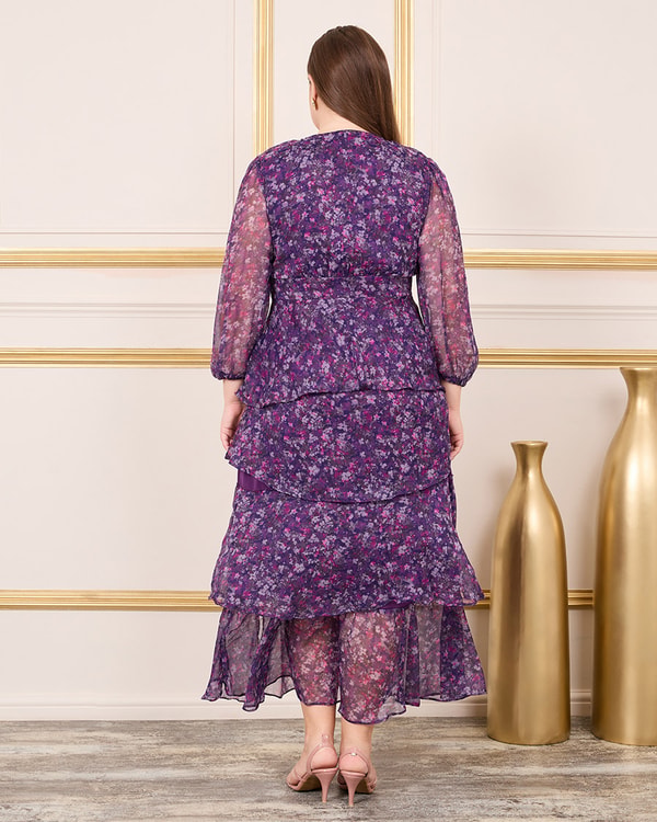 Plus Ditsy Print Layered Tiered Midi Dress For Women at Saudi | Styli