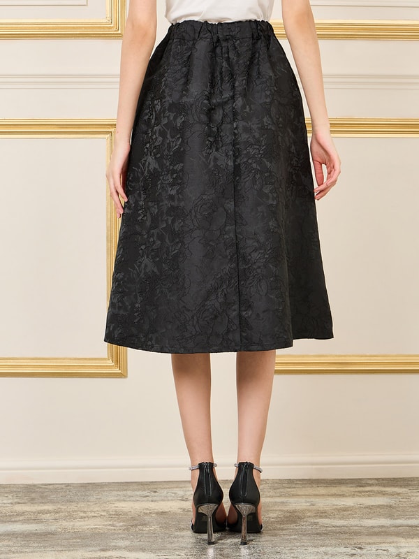 ★SIO★PINTUCK JACQUARD MIDI SKIRT[BLACK]★正規品/韓国送料込 Jacquard midi skirt with a slit - Black | SCAYLE