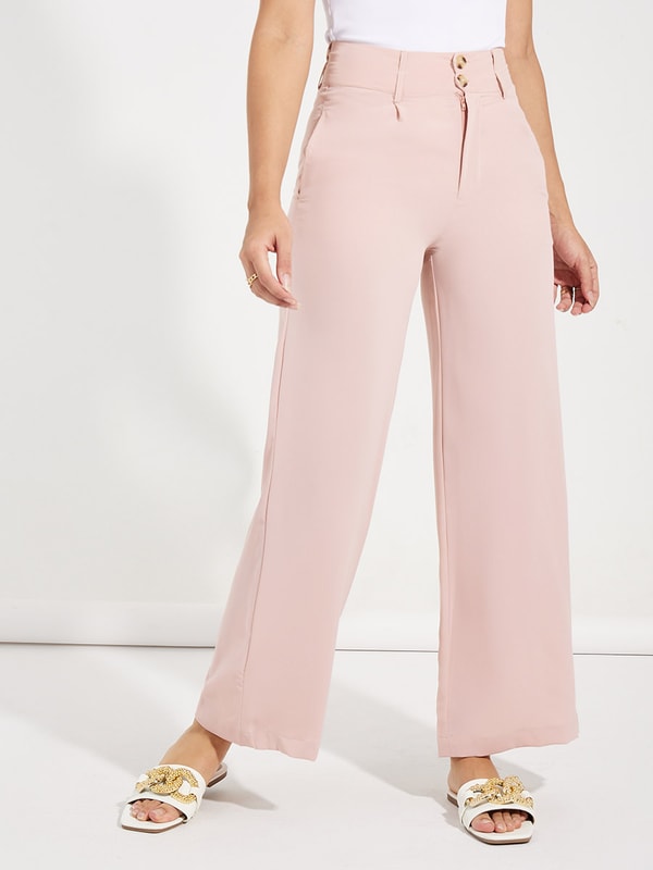 Buy Super High Rise Wide Leg Pants with Belt Loops Pink For
