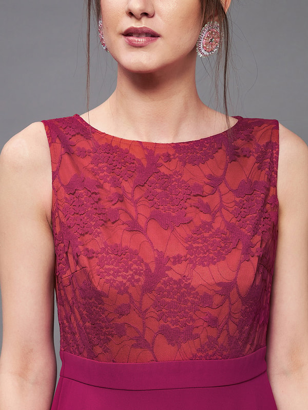 Lace Yoke Sleeveless A-Line Maxi Dress For Women at Saudi | Styli