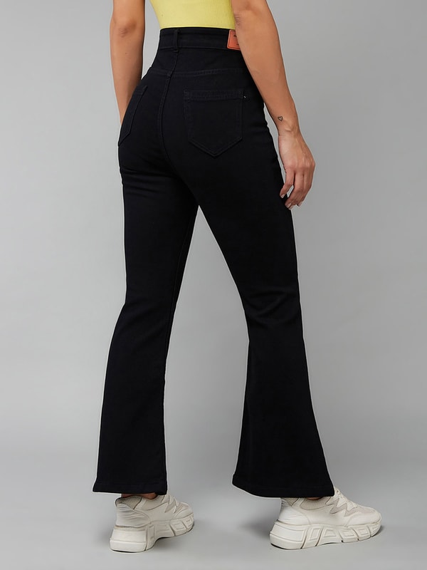 Solid High Rise Front Slit Bootcut Jeans For Women at Saudi | Styli
