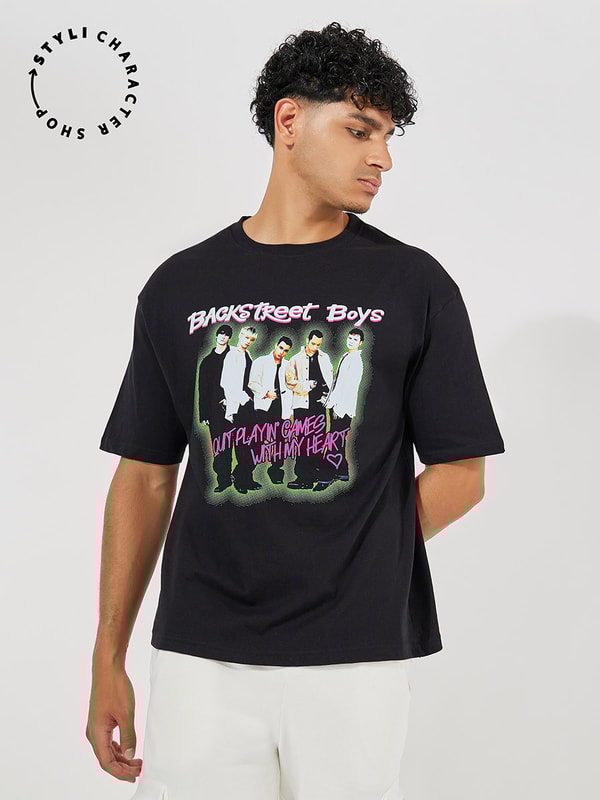 Backstreet Boys Tシャツ Backstreet Boys Graphic Sticker Print Compact Jersey Oversized T