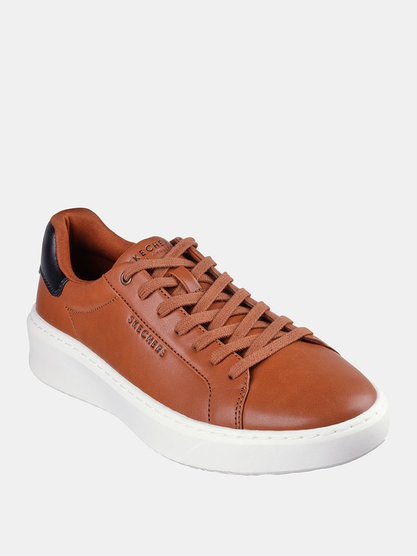 Mens brown leather skechers cheap
