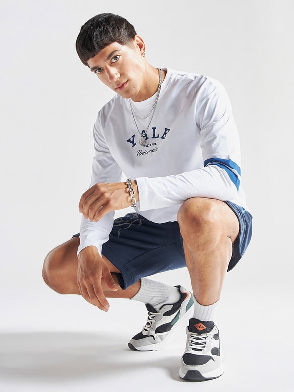 Buy Yale University Logo Print Crew Neck T-Shirt with Long