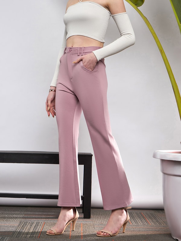 Solid Knit Bell Bottom Pants For Women at UAE | Styli Solid Knit Bell Bottom Pants For Women at UAE | Styli