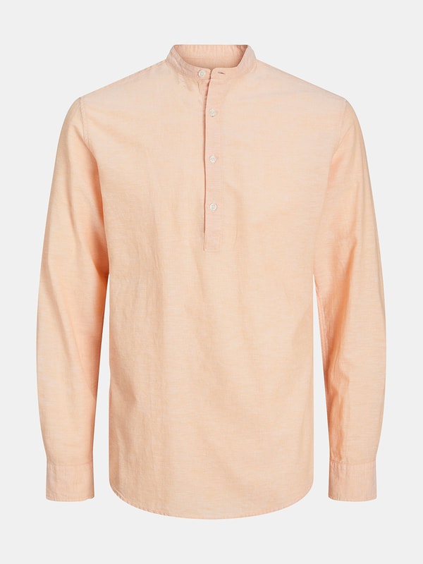 Buy Mandarin Collar Half Placket Shirt with Long Sleeves Peach For Men |  Styli Saudi