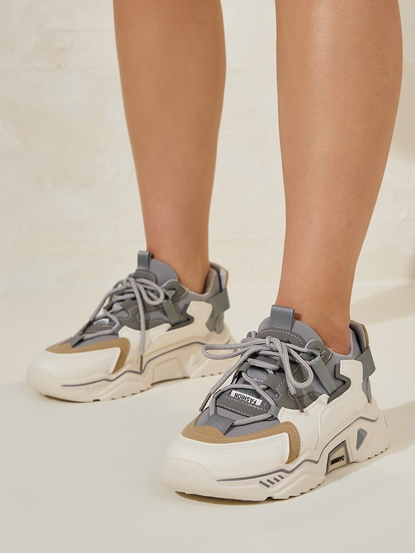 Buy Chunky Color Block Sneakers Grey For Women Styli UAE