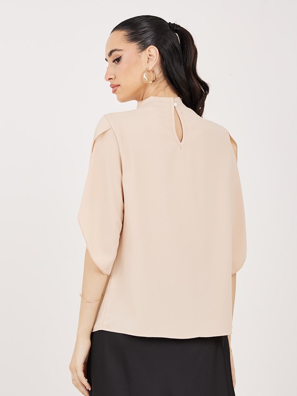 Pleated High Neck Blouse with Tulip Sleeves For Women at UAE | Styli