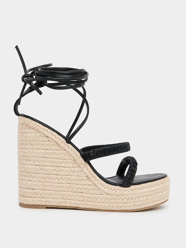 Buy Strappy Tie Up Wedge Sandals Black For Women Styli Saudi