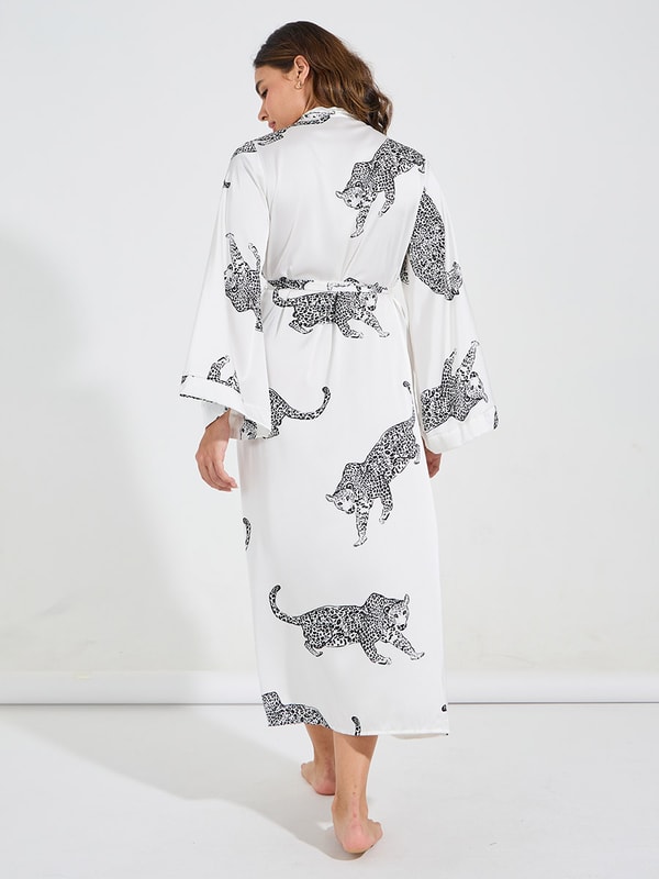 Jaguar Print Satin Midi Robe For Women at UAE | Styli