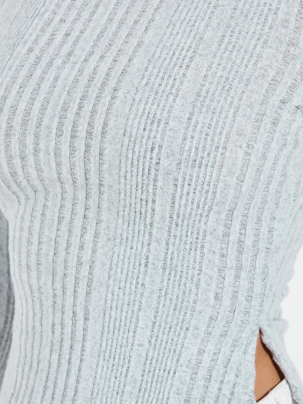 Buy Rib Knit Top with Side Slit Grey For Women | Styli Saudi Buy Rib Knit Top with Side Slit Grey For Women | Styli Saudi