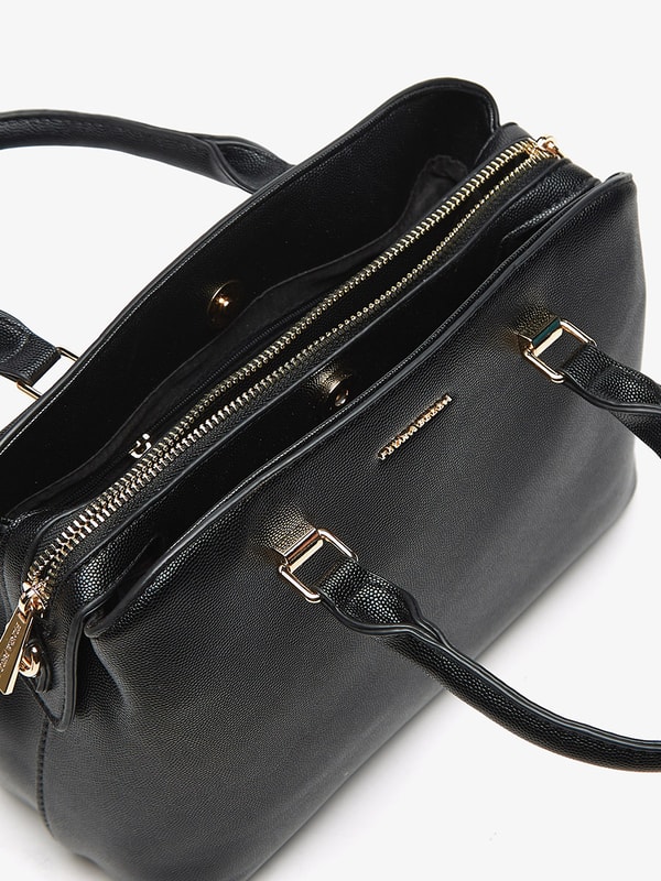 Buy Textured Tote Bag with Double Handle and Zip Closure