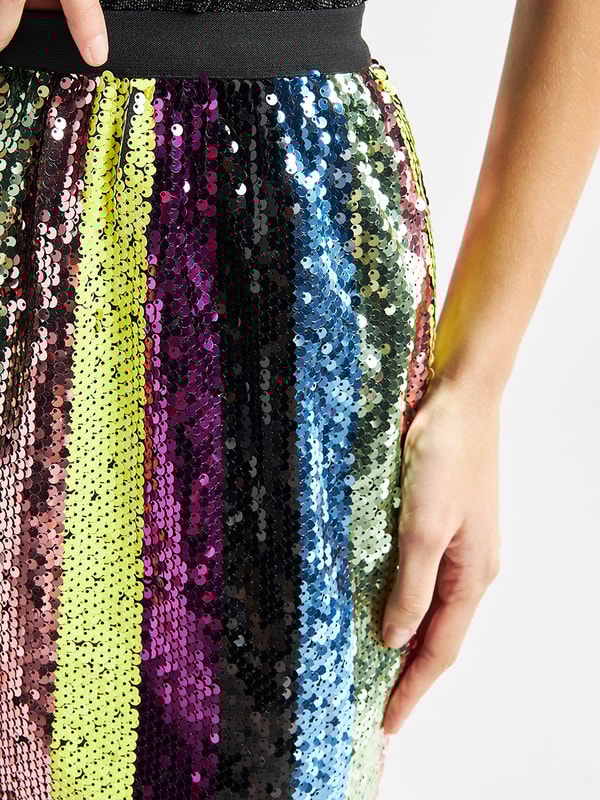 Sequin Embellished Skirt with Elasticated Waistband For Women at