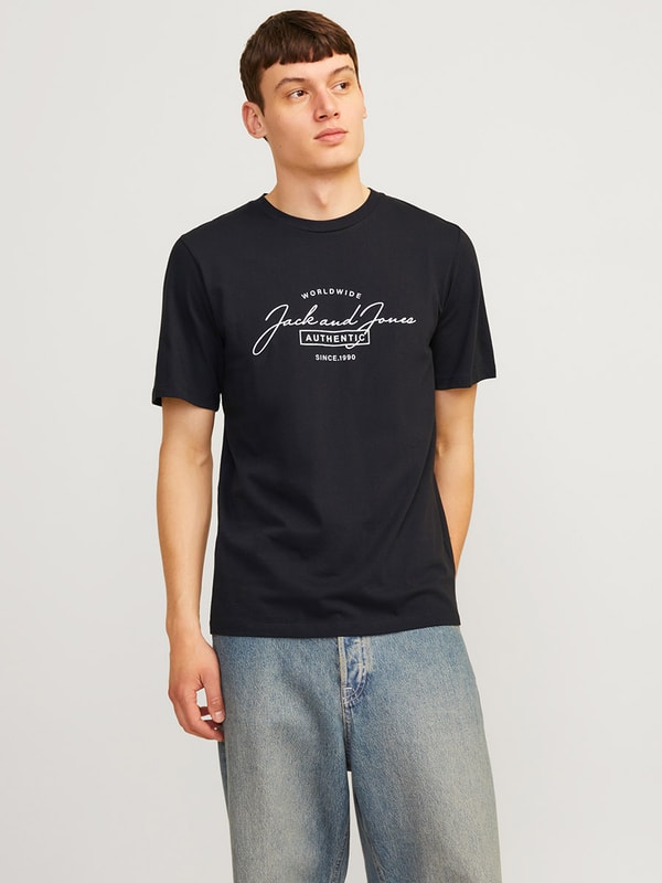 Buy Logo Print Relaxed Fit Crew Neck T-Shirt Black For Men