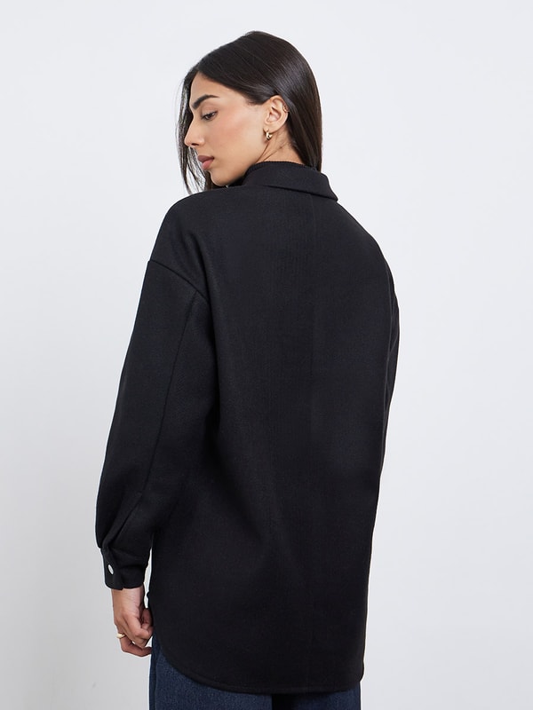 Black Longline Oversized Shacket For Women at UAE | Styli
