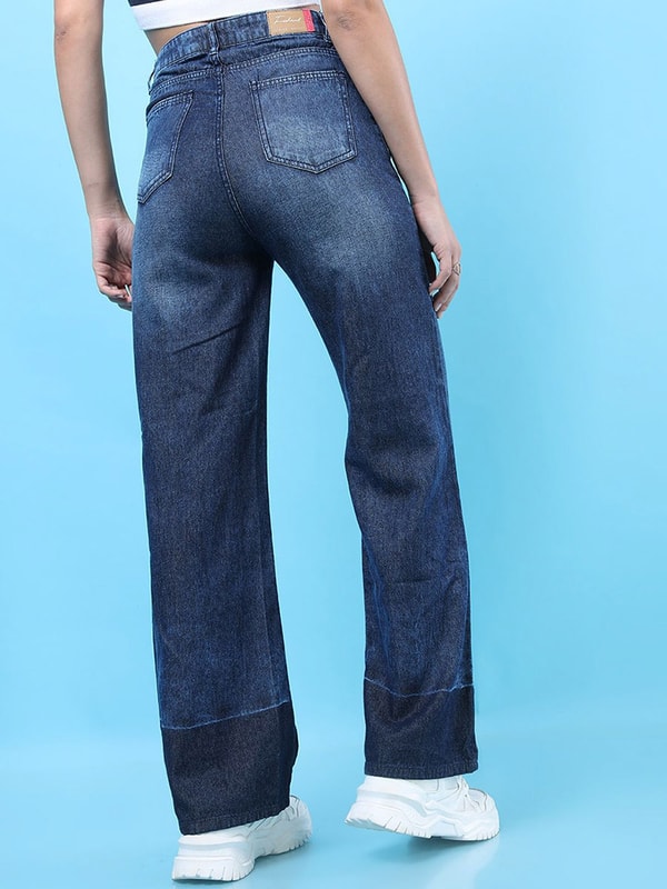 Women Wide Leg Contrast Panel Jeans For Women at Saudi | Styli