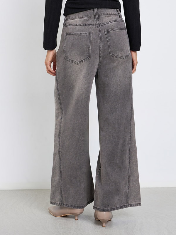 High Rise Triangle Panelled Side Seam Wide Leg Jeans For Women at UAE ...