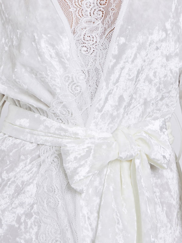 Flared House Robe Crushed Velvet Flared Sleeves Robe with Contrast Lace Trim For Women at ...