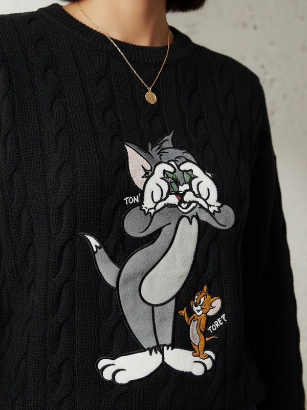 Tom and Jerry Embroidered Crew Neck Jumper For Default Category at ...