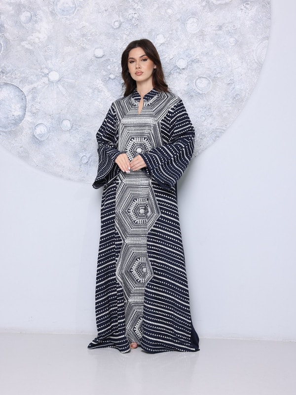 Layla Mirror Work Collared Jalabiya For Women at Saudi | Styli