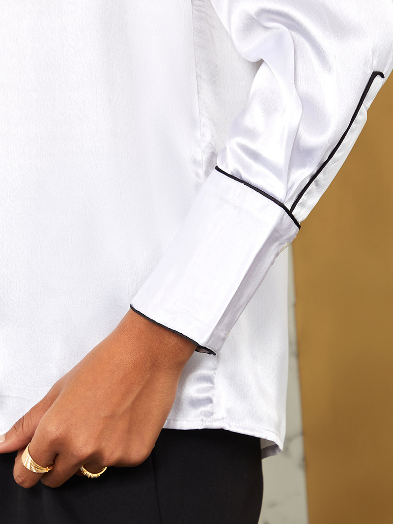 Buy Long Sleeves Contrast Piping Detail Shirt White For