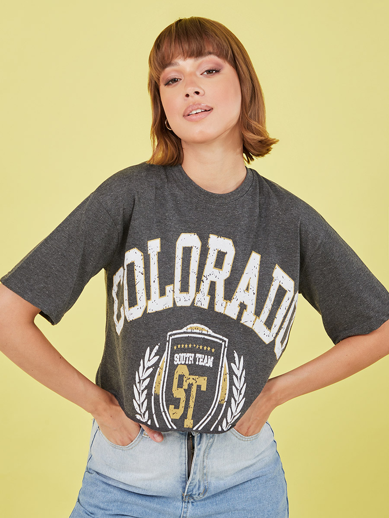 Buy Short Sleeves Colorado Varsity Graphic Boxy Fit Crop T