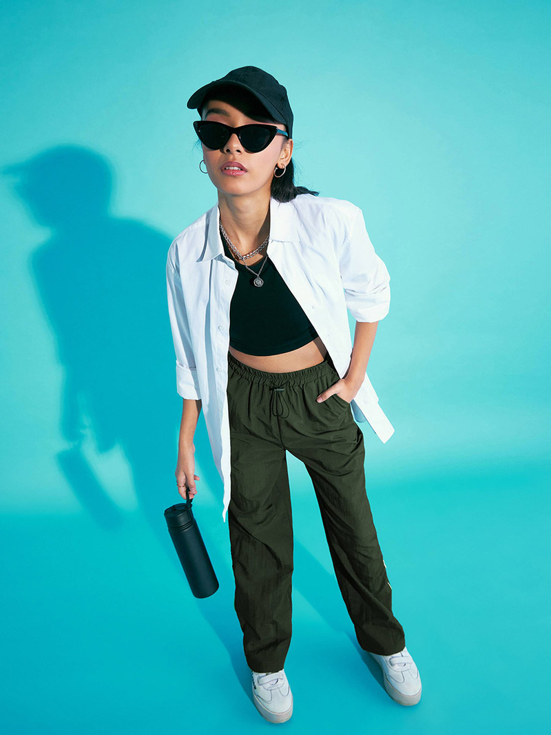 Buy Out Seam Neon Zipper Cargo Parachute Pants Green For