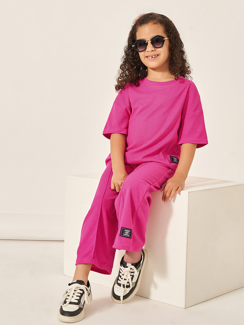 Buy Oversized Waffle Knit Patch Detail T-Shirt and Wide Leg