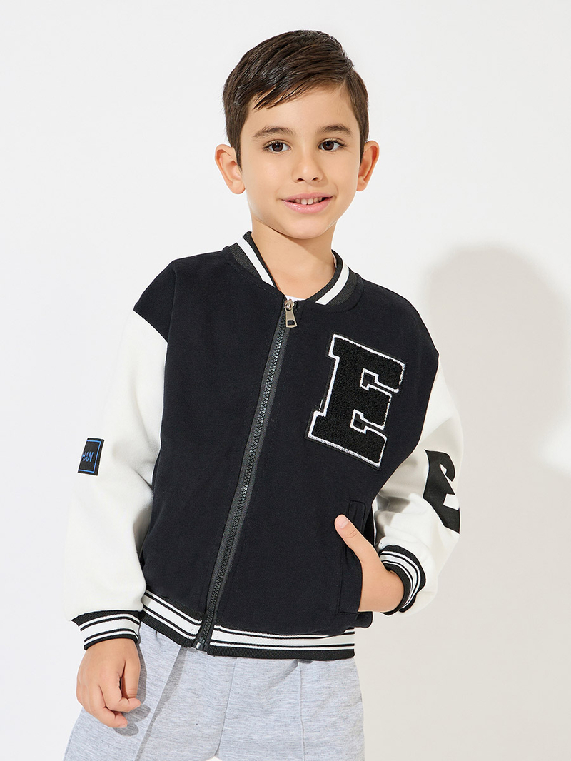 Buy Color Block Patch Detail Zip-Up Jacket Black For Kids