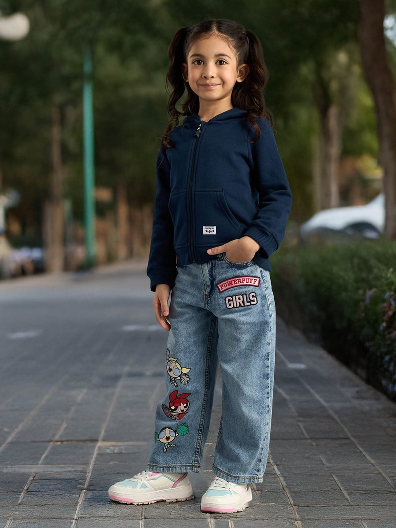 Buy Powerpuff Girls Print Wide Leg Jeans Blue For Default