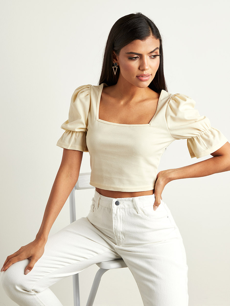 トップス senee puff sleeve square tops SHEIN Square Neck Puff Sleeve Top | SHEIN EUR