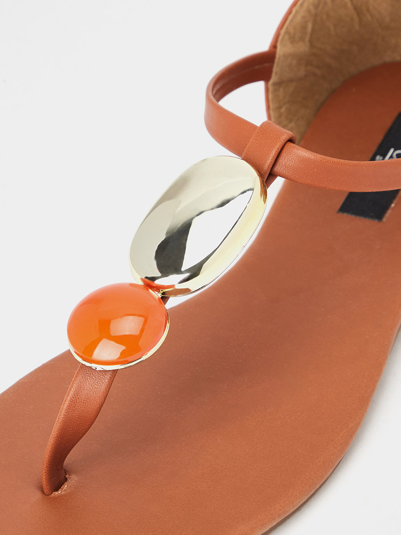 Embellished Stone Detail T-Strap Sandals For Women at UAE