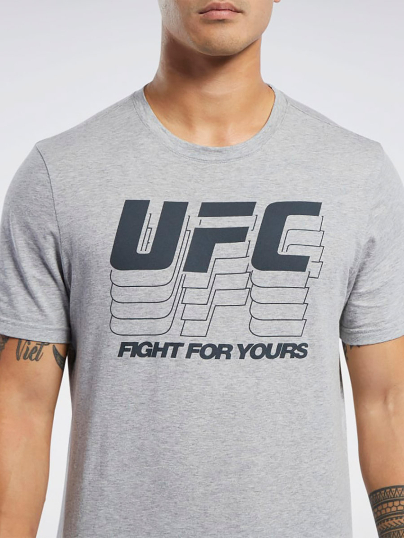 Buy UFC Logo Print Slim Fit T-Shirt Grey For Men | Styli UAE