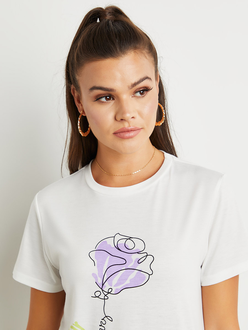 【SCENERITY】Draw printed tee Buy Flower Drawing Graphic Print Regular Fit T-shirt White