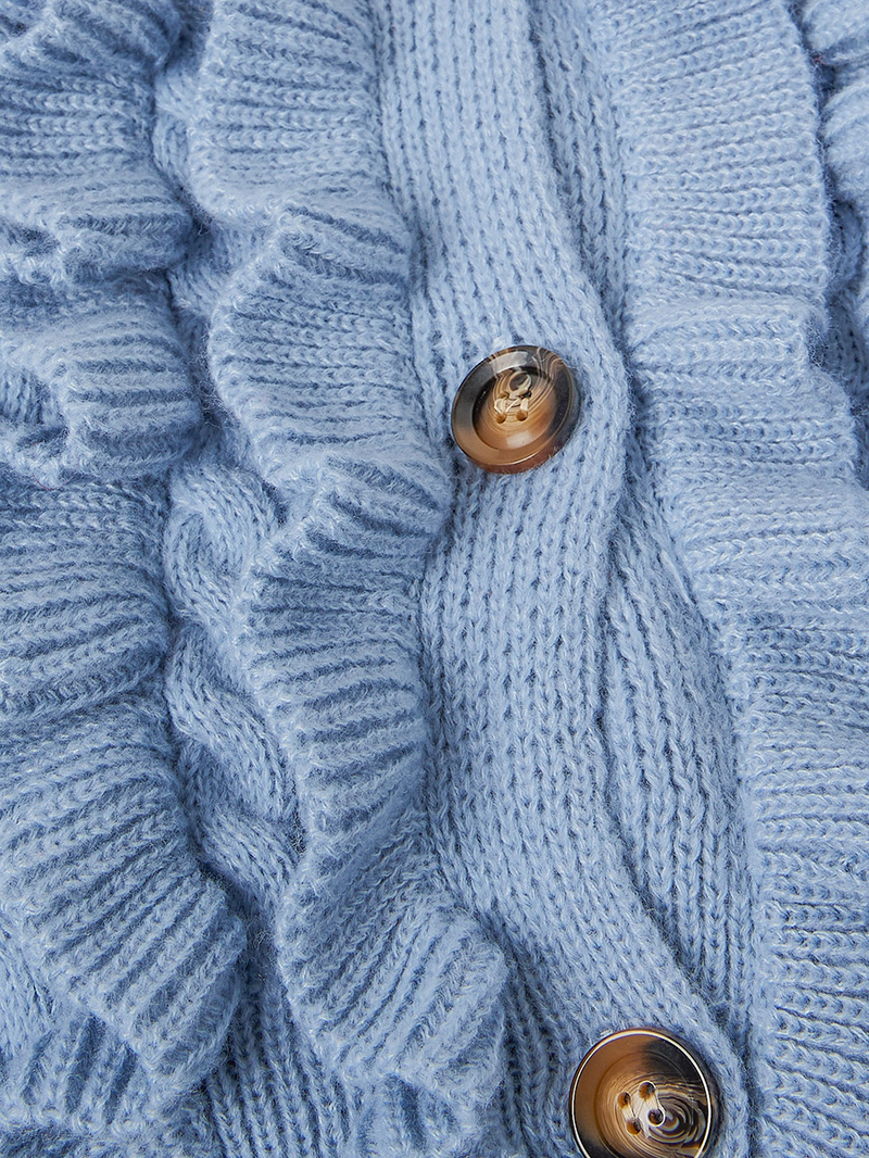 Buy Regular Fit Cable Knit Ruffle Detail Cardigan Light Blue