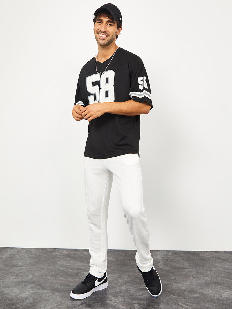 Buy Varsity Print Mesh Knit Oversized T-shirt Black For Men