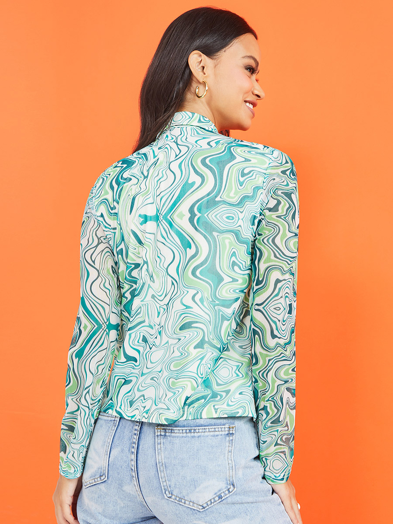 Buy Long Sleeves Marble Print Mesh with Lining Shirt Green