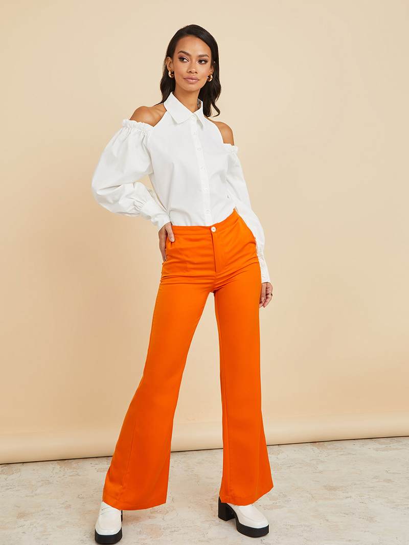 【BOHEMIAN SEOUL】ROUND BUTTON SLEEVE (2COLORS) Buy Cold Shoulder Volume Sleeve Button Through Shirt White