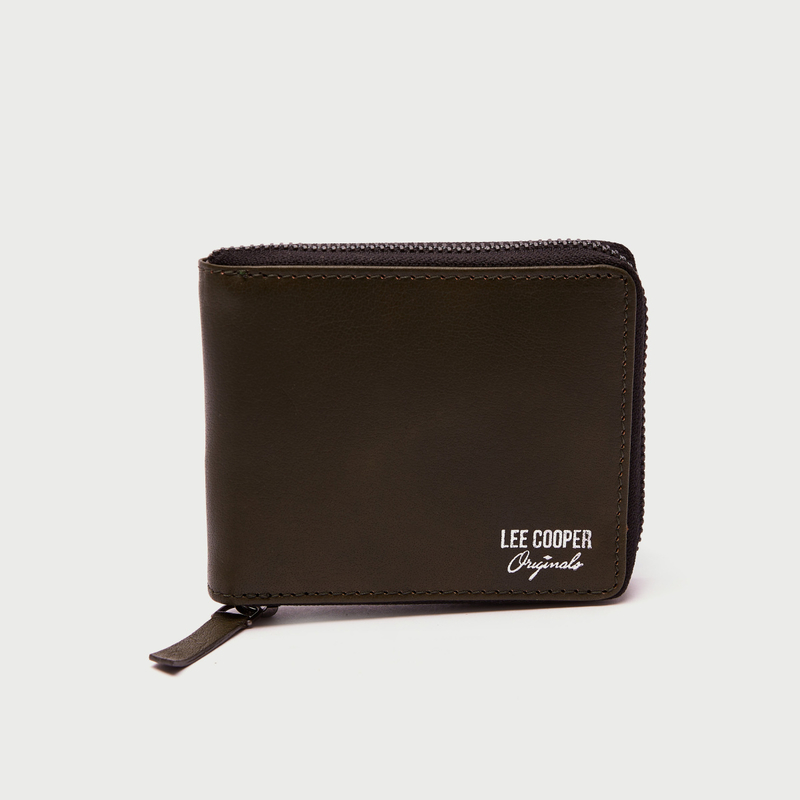 Buy Solid Leather Wallet with Zip Closure Brown For Default