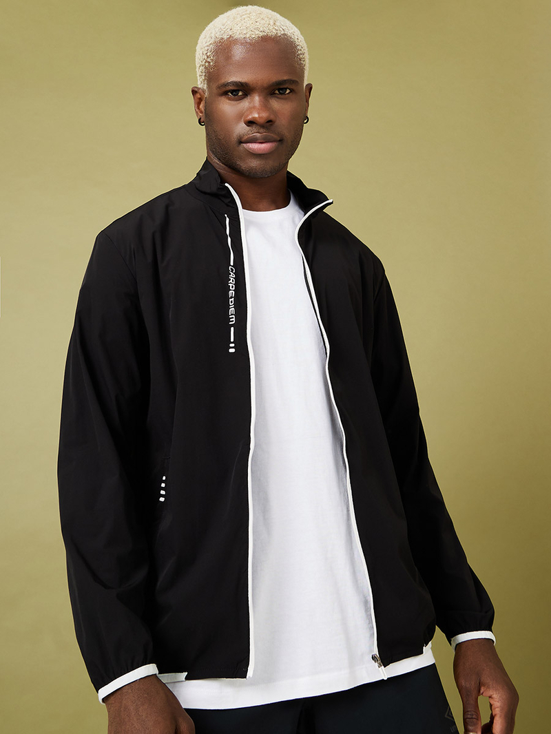 Buy Contrast Zip Windcheater Jacket with Placement Print