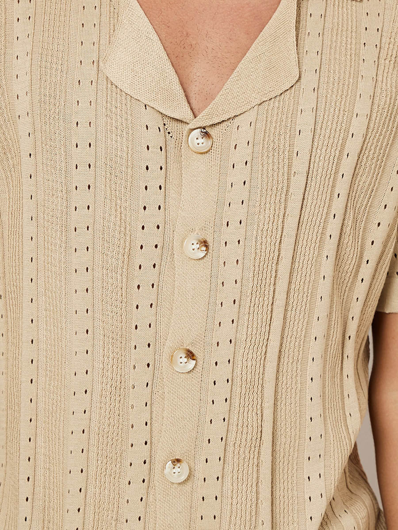 Zara Crochet knit shirt with short sleeves and buttons