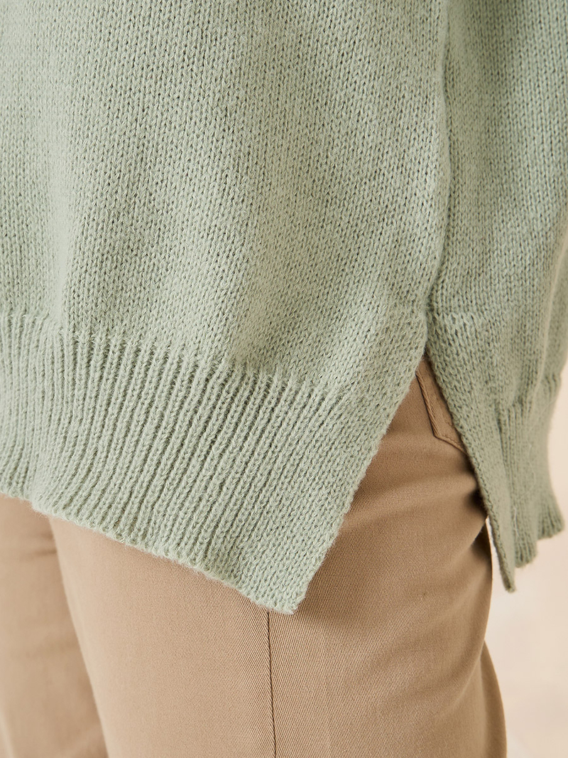 ENFOLD◉HIGH-NECK SLIT PULLOVER Buy Oversized High Neck Sweater with Side Slit Green For