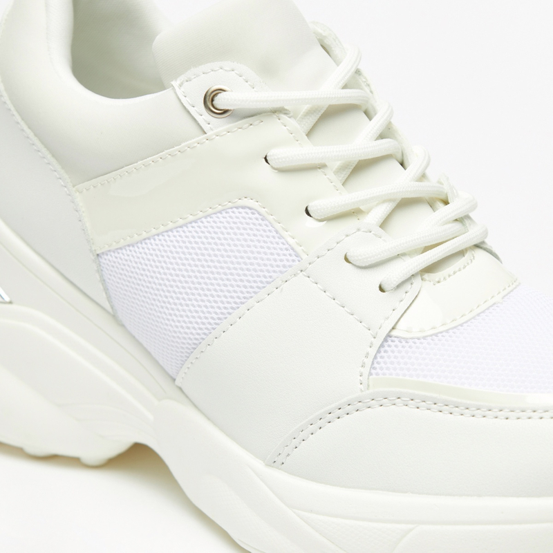 Buy Textured Lace-Up Chunky Sneakers White For Women | Styli