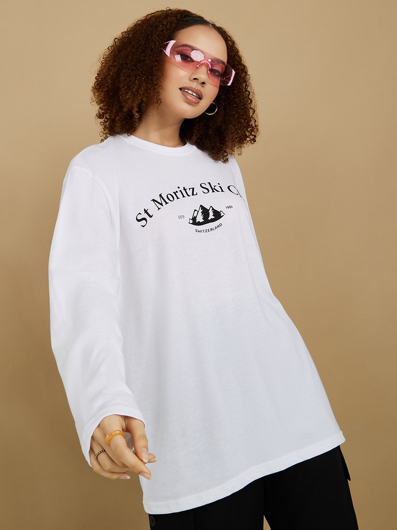 Tシャツ・カットソー AFTER WORK SHUTTER SKI CLUB T-SHIRT WHITE Buy St Moritz Ski Club Print Round Neck Oversized T-shirt