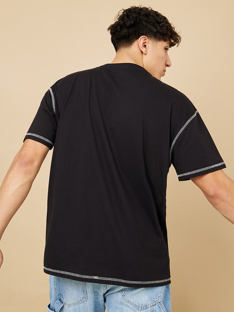 Buy Contrast Stitch Compact Jersey Oversized T-Shirt Black